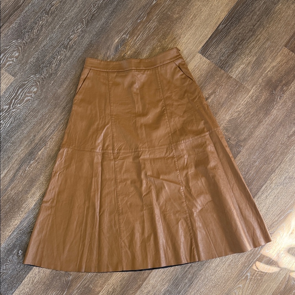 Women's Brown A-Line Faux Leather Midi Skirt